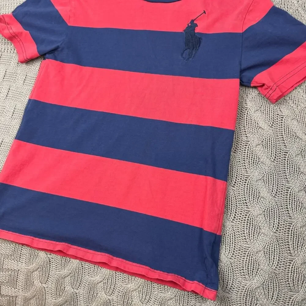 Polo by Ralph Lauren Boys Youth Red & Blue Color Block Striped Tee - 8